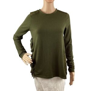 Zara Olive Green Sweater Size S Long Sleeve Pullover Ruffle